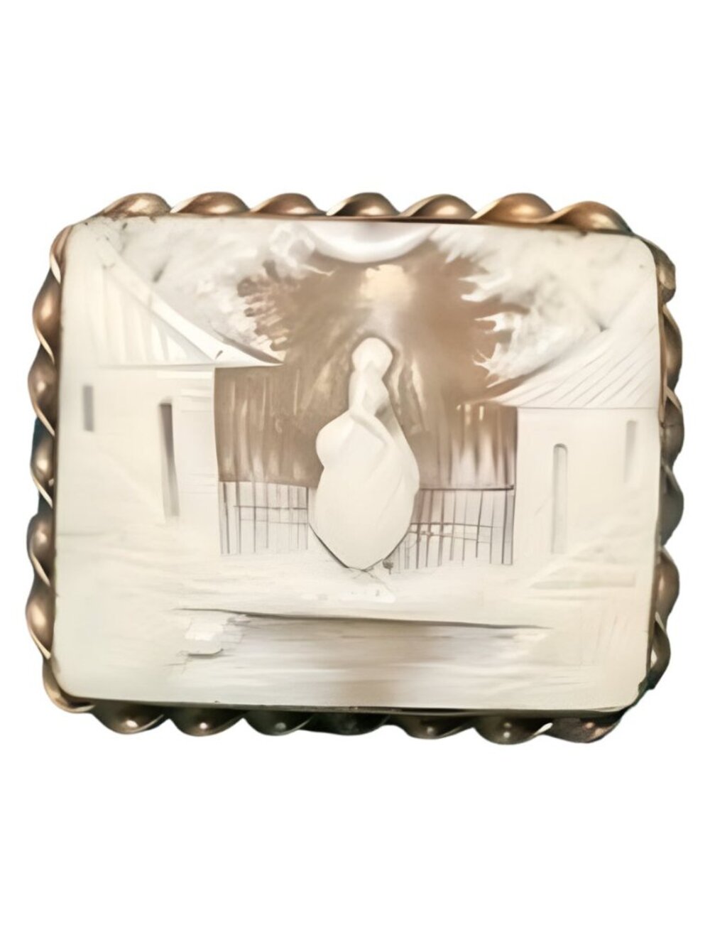 Antique Victorian Square Cameo Rebecca at the Well Brooch